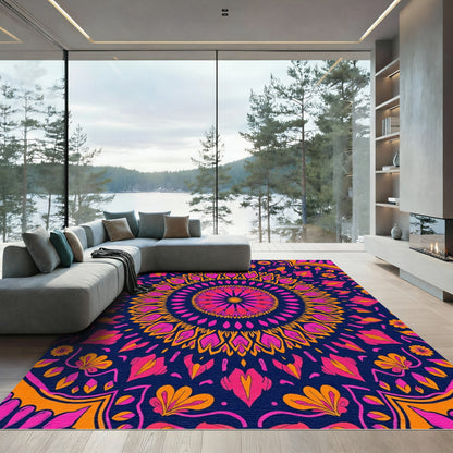 Vibrant Fuchsia And Orange Floral Mandala Rug