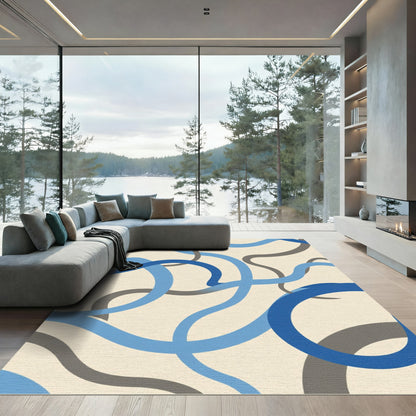 Curving Blue Gray Ribbon Flow Rug