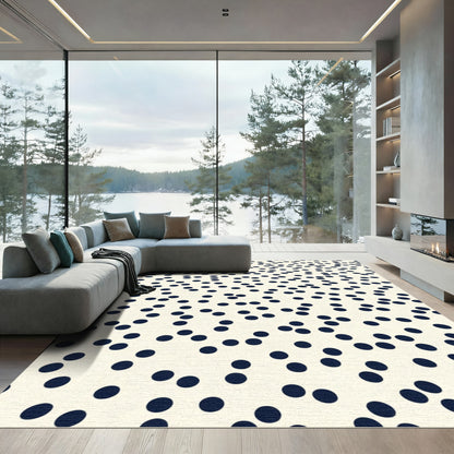 Cream Navy Scattered Polka Dot Rug