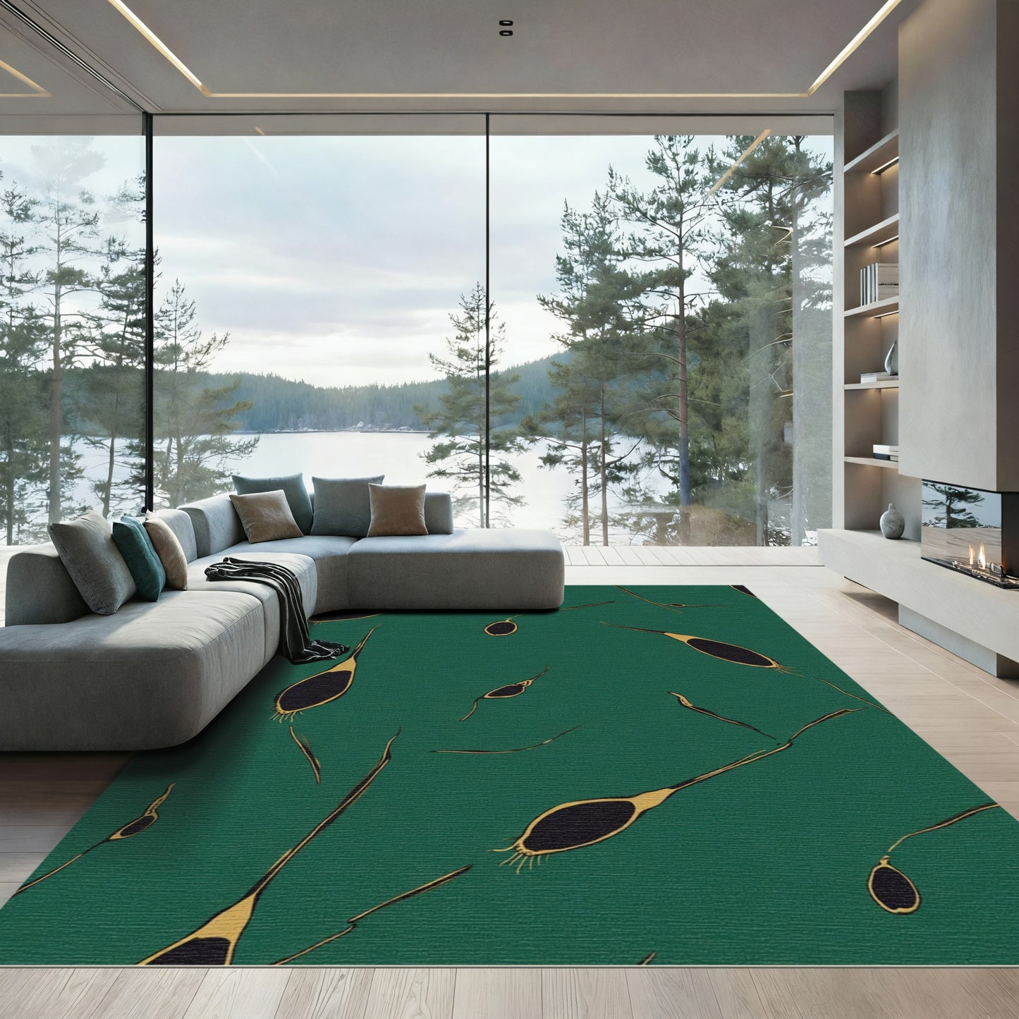 Emerald Green Botanical Spore Rug