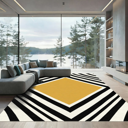 Mustard Yellow Diamond Black Stripe Rug