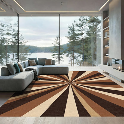 Earthy Brown Radial Burst Rug