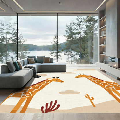 Whimsical Desert Giraffe Landscape Scene Rug