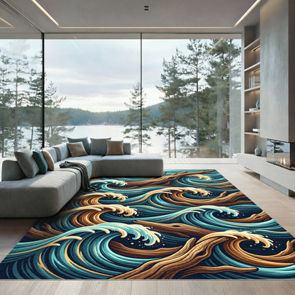Azure Wood Tone Wave Composition Rug