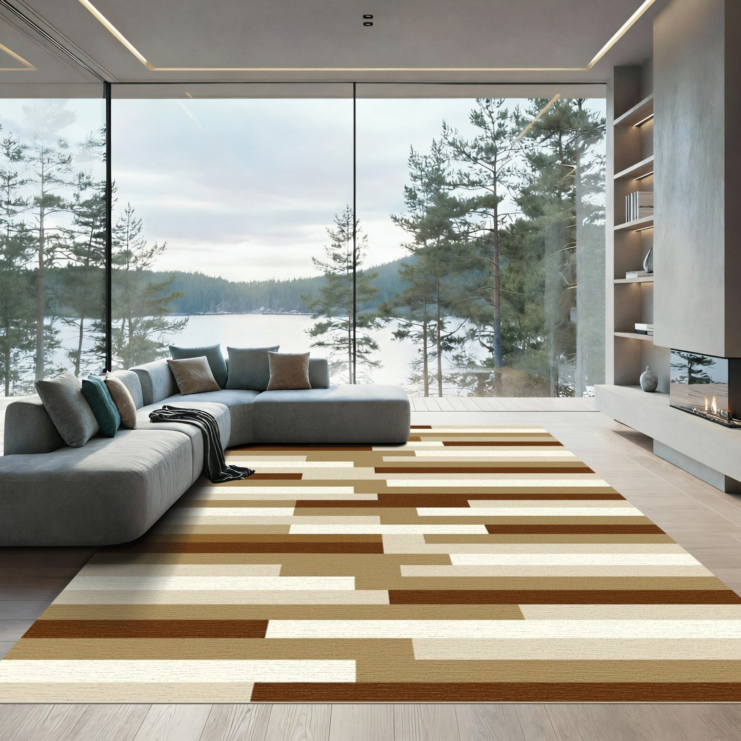 Earthy Horizontal Stripe Mosaic Rug