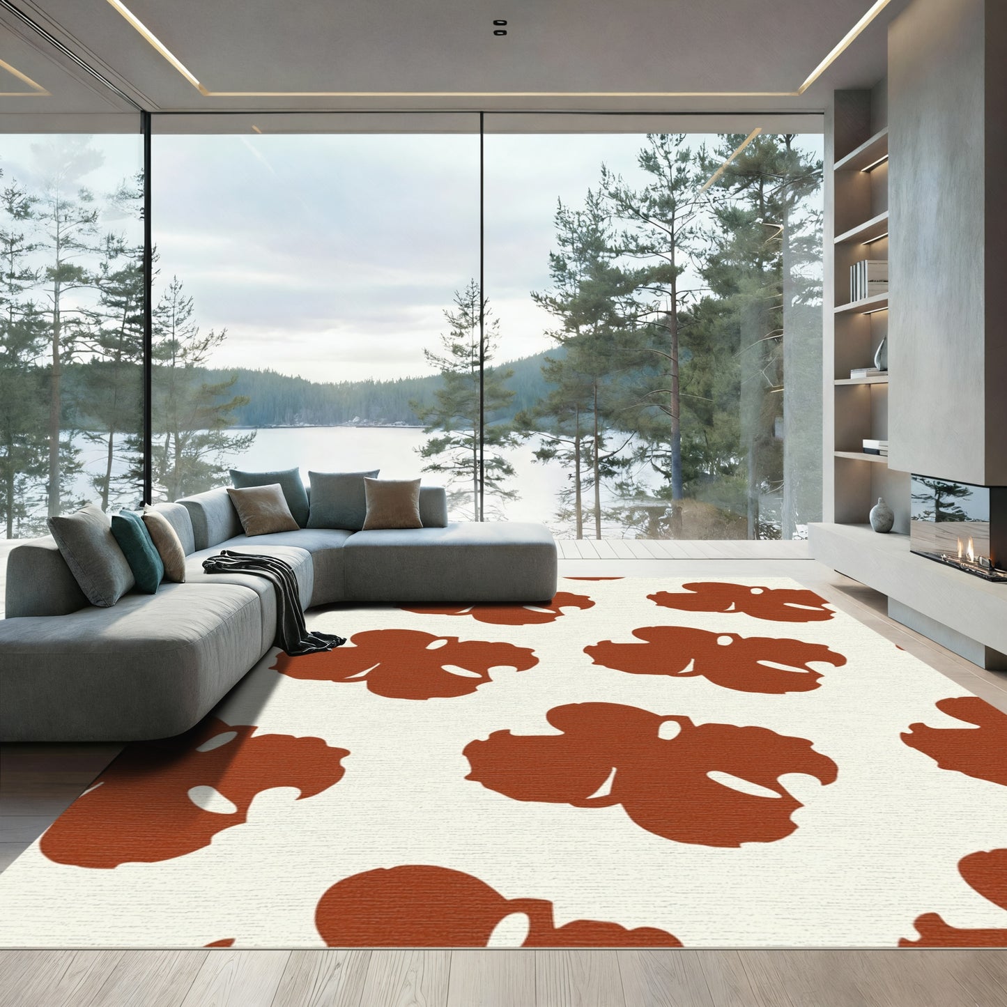 Abstract Brown Clover Pattern Rug