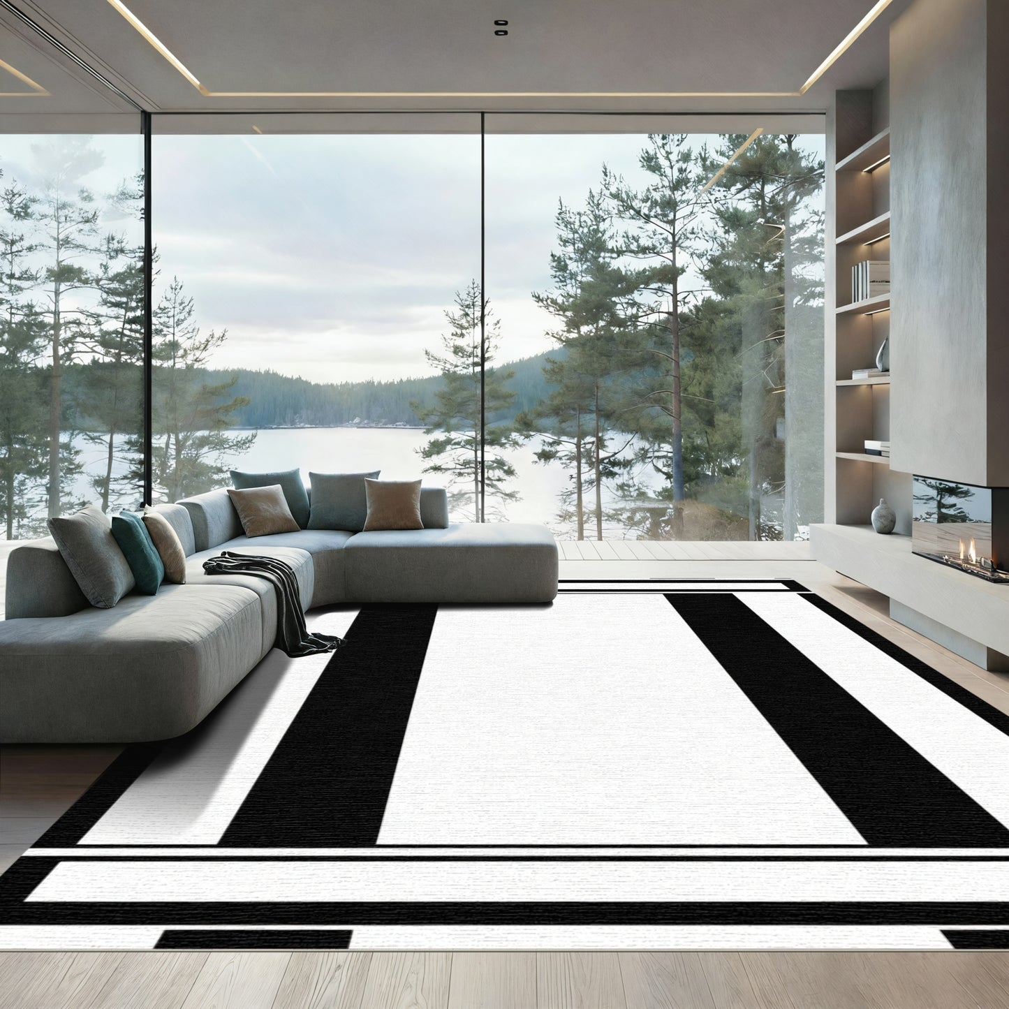 Dramatic Black White Pillar Stripe Rug