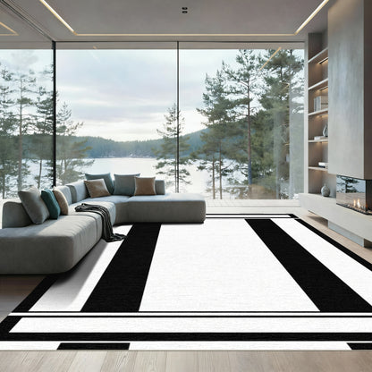 Dramatic Black White Pillar Stripe Rug
