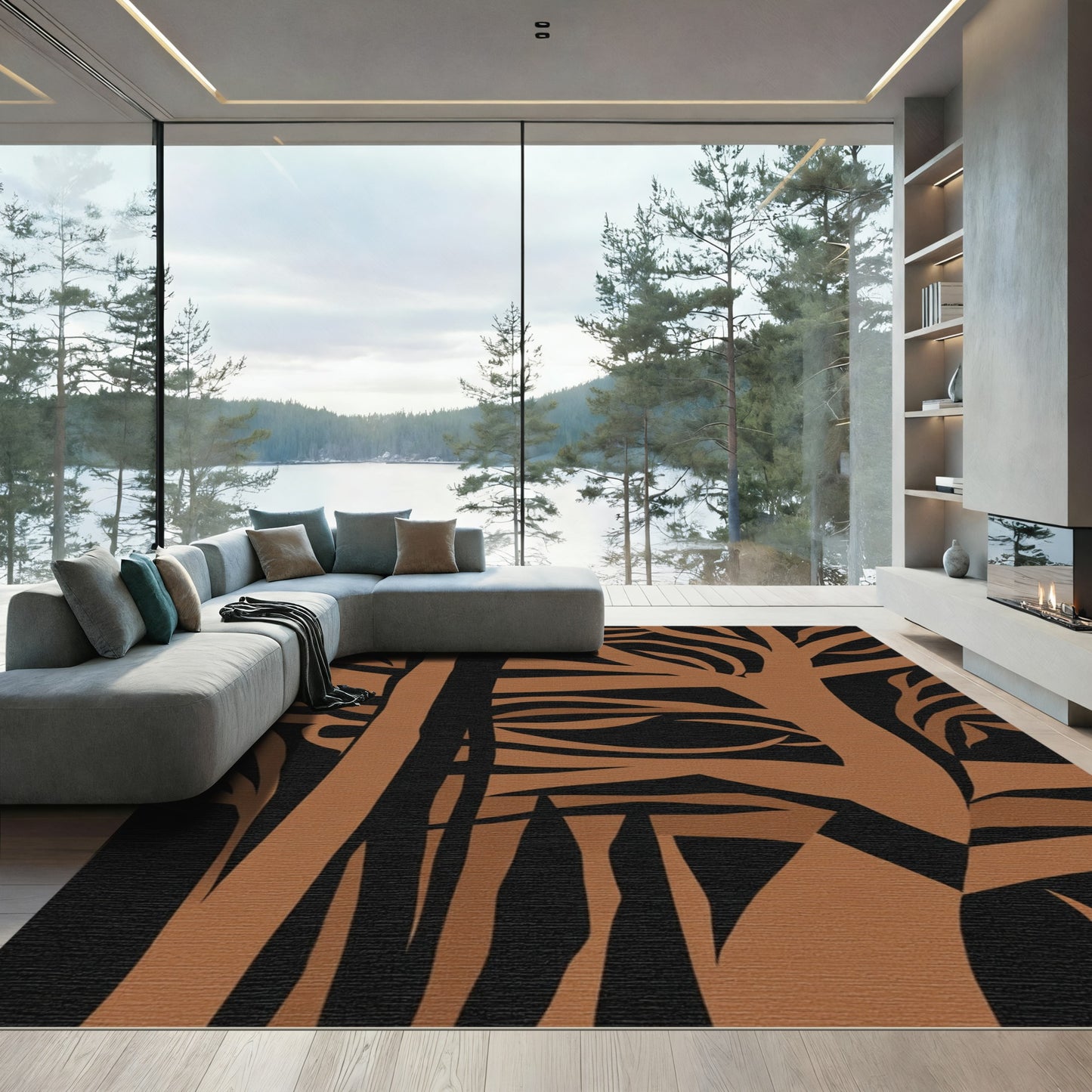 Terra Cotta Abstract Labyrinth Trees Rug