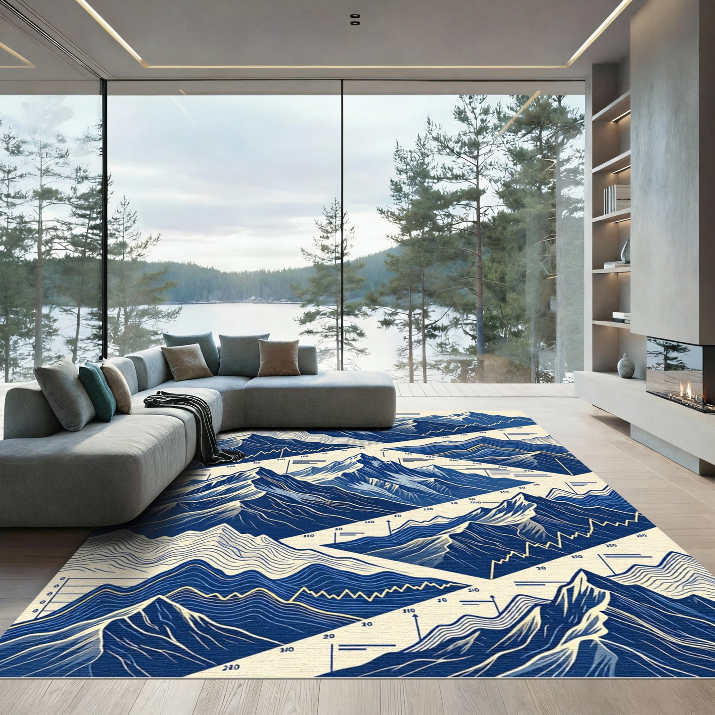 Abstract Blue Mountain Peak Chart Rug