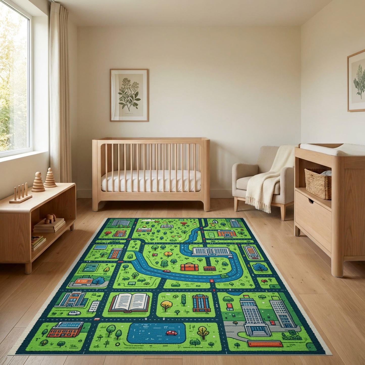 Playful Green City Map Rug