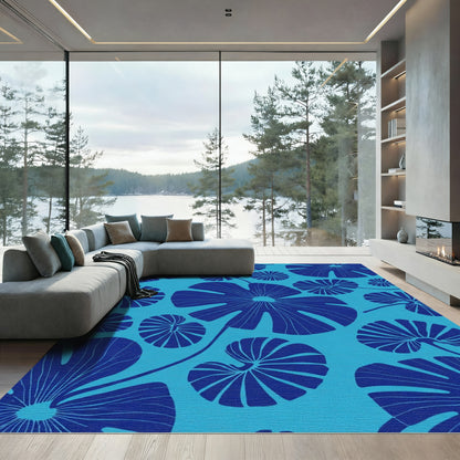 Deep Blue Tropical Leaf Scatter Rug