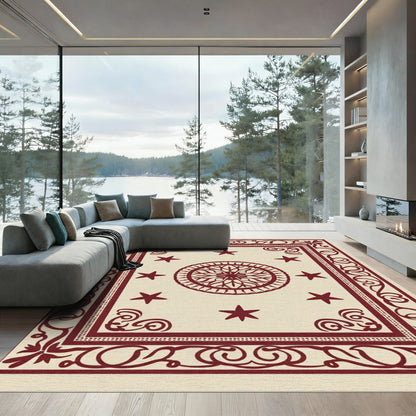 Deep Red Star Medallion Bordered Rug