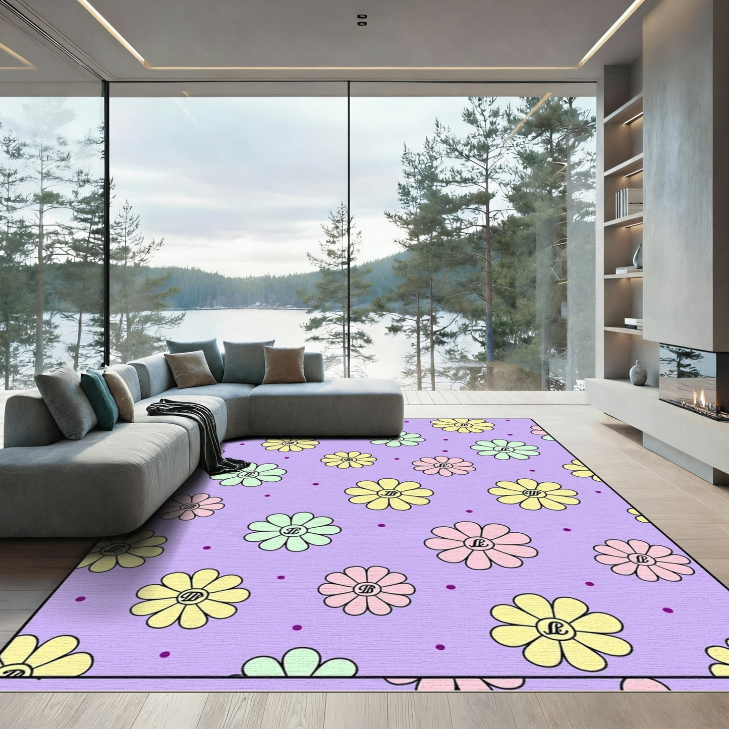 Pastel Floral Dots Lavender Rug