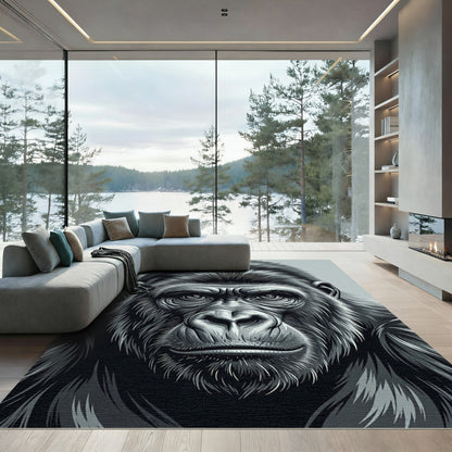 Intense Silver Gorilla Portrait Rug