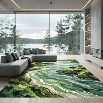 Abstract Verdant Coastal Landscape Wave Rug