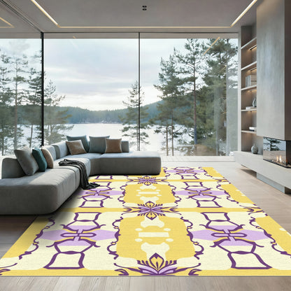 Yellow Purple Ornate Medallion Stripe Rug