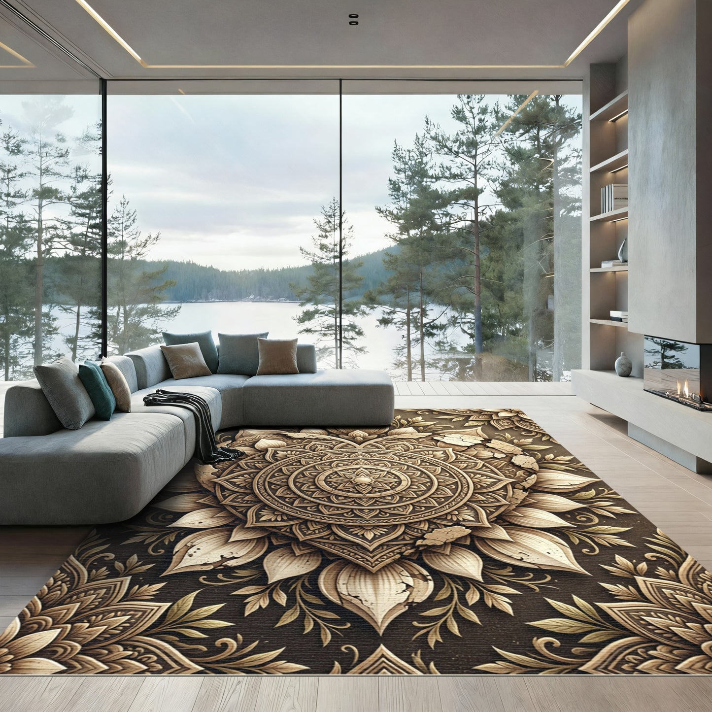 Cracked Sandstone Mandala Heart Emblem Rug