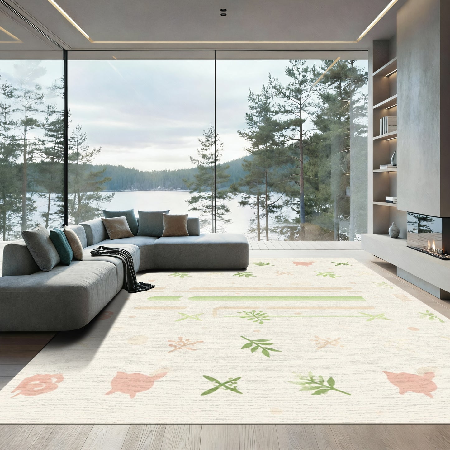 Pastel Pink Green Floral Abstract Rug