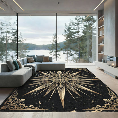 Gilded Celestial Starburst Ornate Medallion Rug