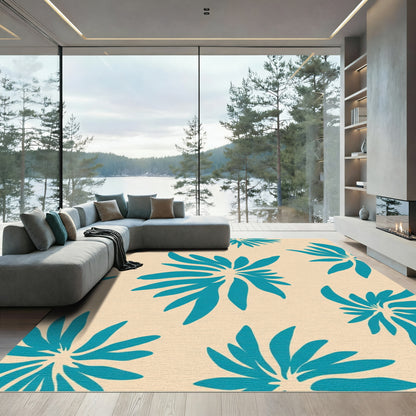 Teal Abstract Floral Starburst Arrangement Rug