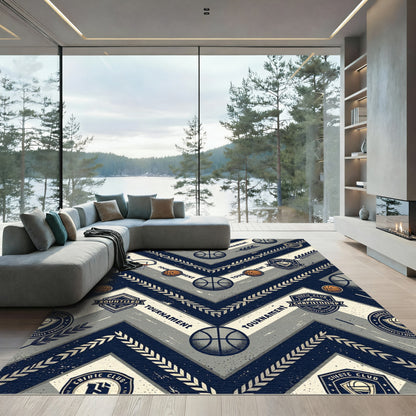 Vintage Athletic Basketball Chevron Stripe Rug