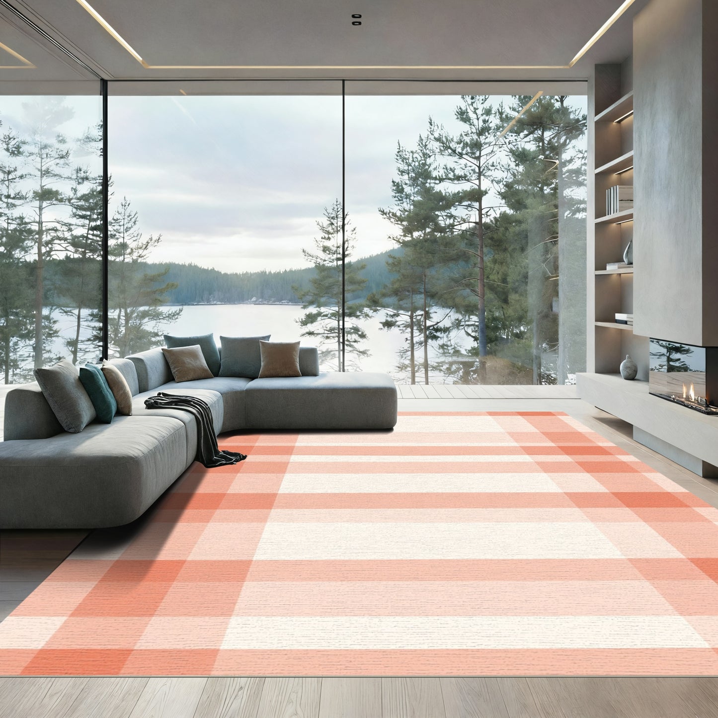 Coral Plaid Stripes Rug