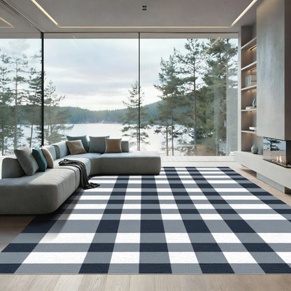 Classic Navy And Gray Gingham Rug
