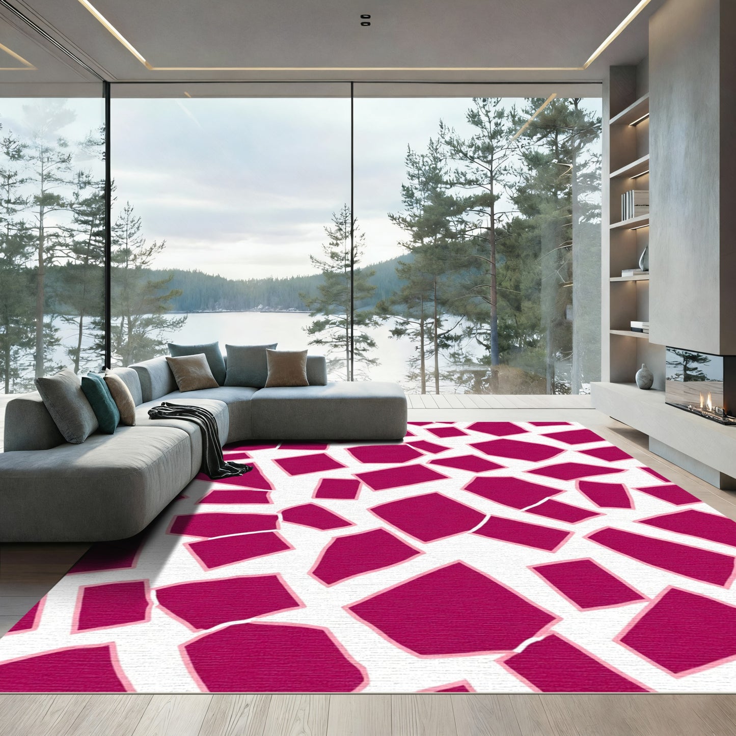 Crimson Abstract Tesselation Shapes Rug