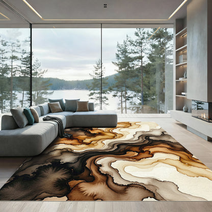 Earthy Swirling Marble Ink Abstract Rug