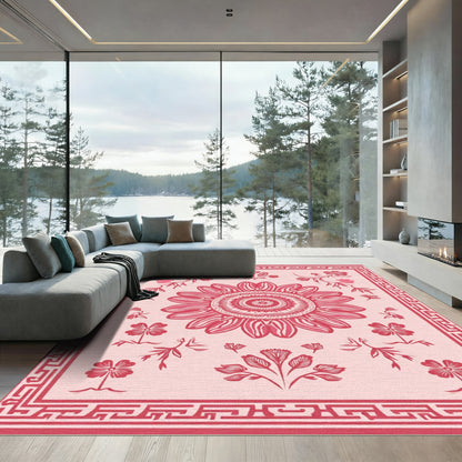 Crimson Floral Medallion Garden Border Rug
