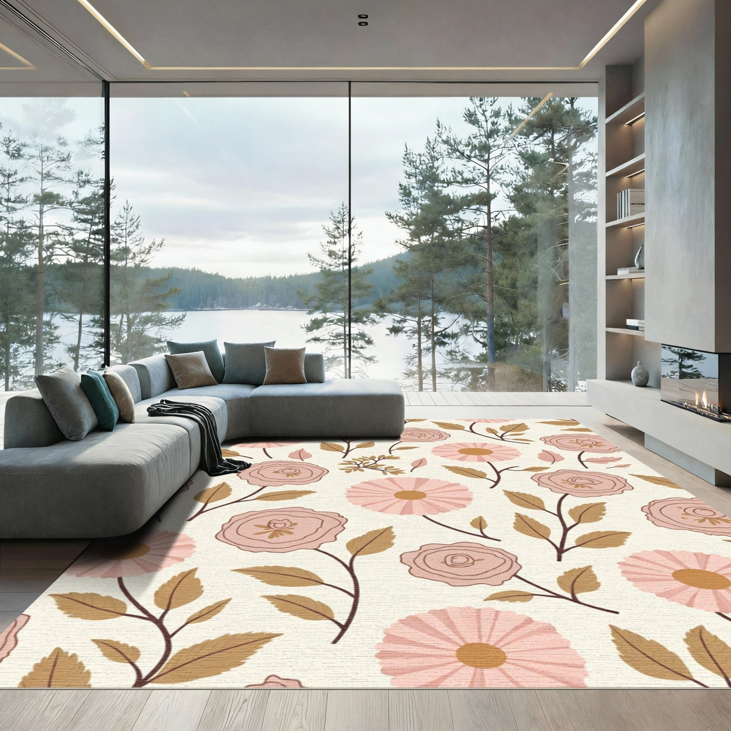 Pink Floral Garden Branches Rug