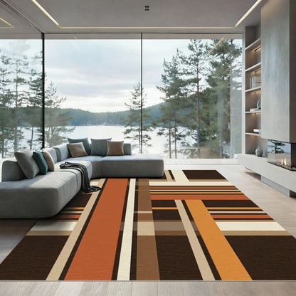 Mid Century Burnt Orange Plaid Geometric Rug