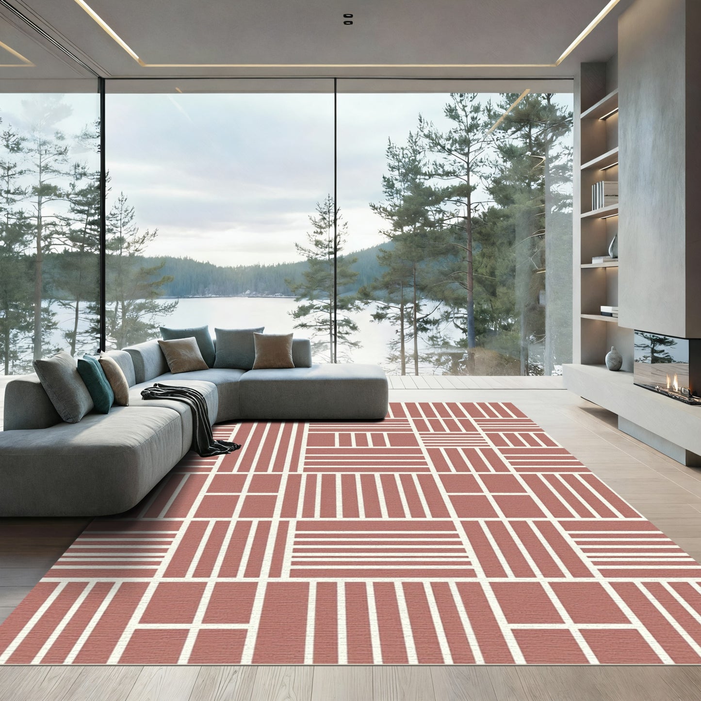 Terra Cotta Grid Composition Rug