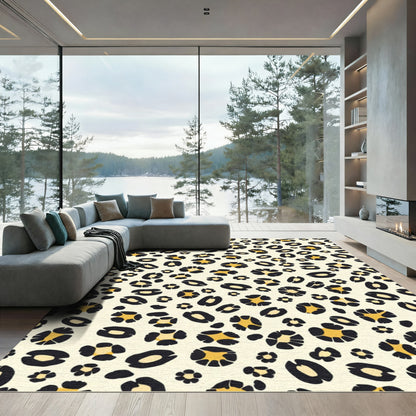 Cream Black Gold Animal Spots Rug