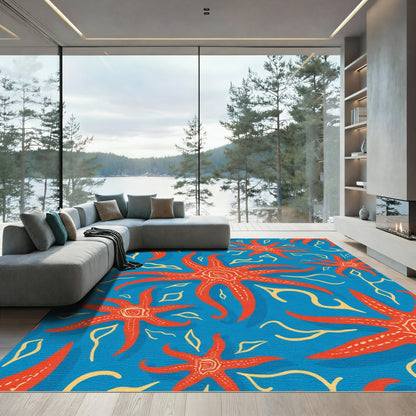 Azure Orange Starfish Swirls Rug