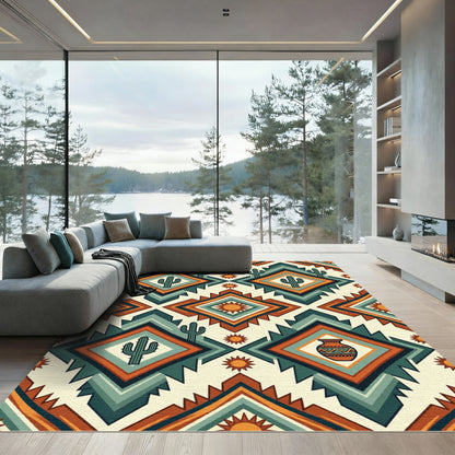 Southwestern Desert Cactus Diamond Earthy Rug