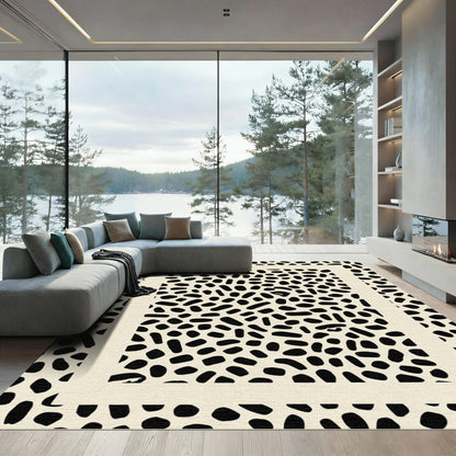Black Dotted Ivory Border Abstract Rug