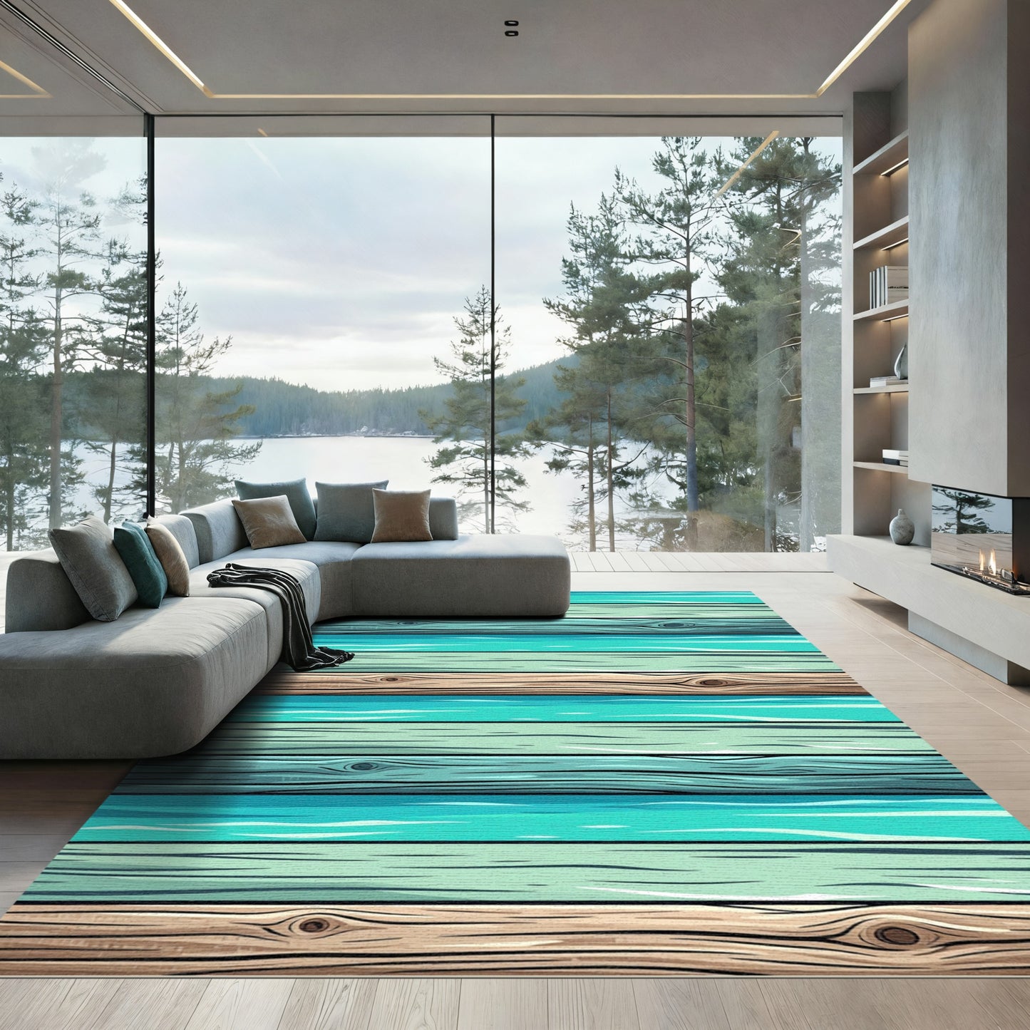 Coastal Blue and Sand Striped Plank Rug