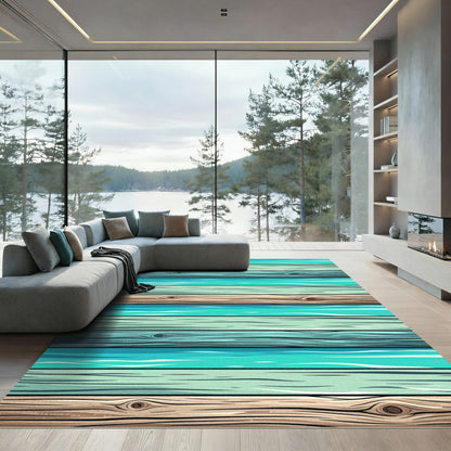 Coastal Blue and Sand Striped Plank Rug