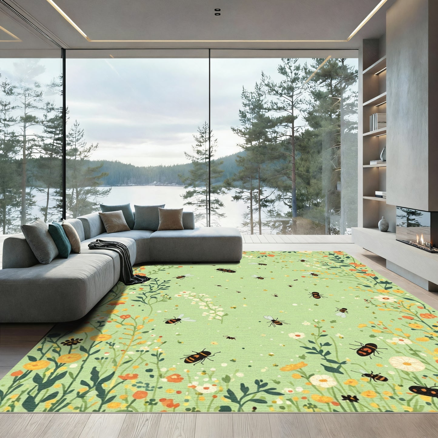 Whimsical Bumblebee Garden Meadow Rug