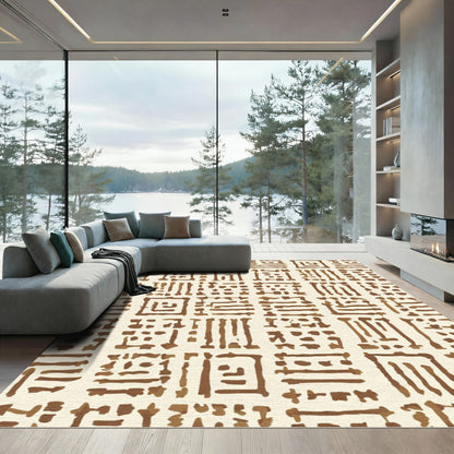 Brown Abstract Square Grid Pattern Rug