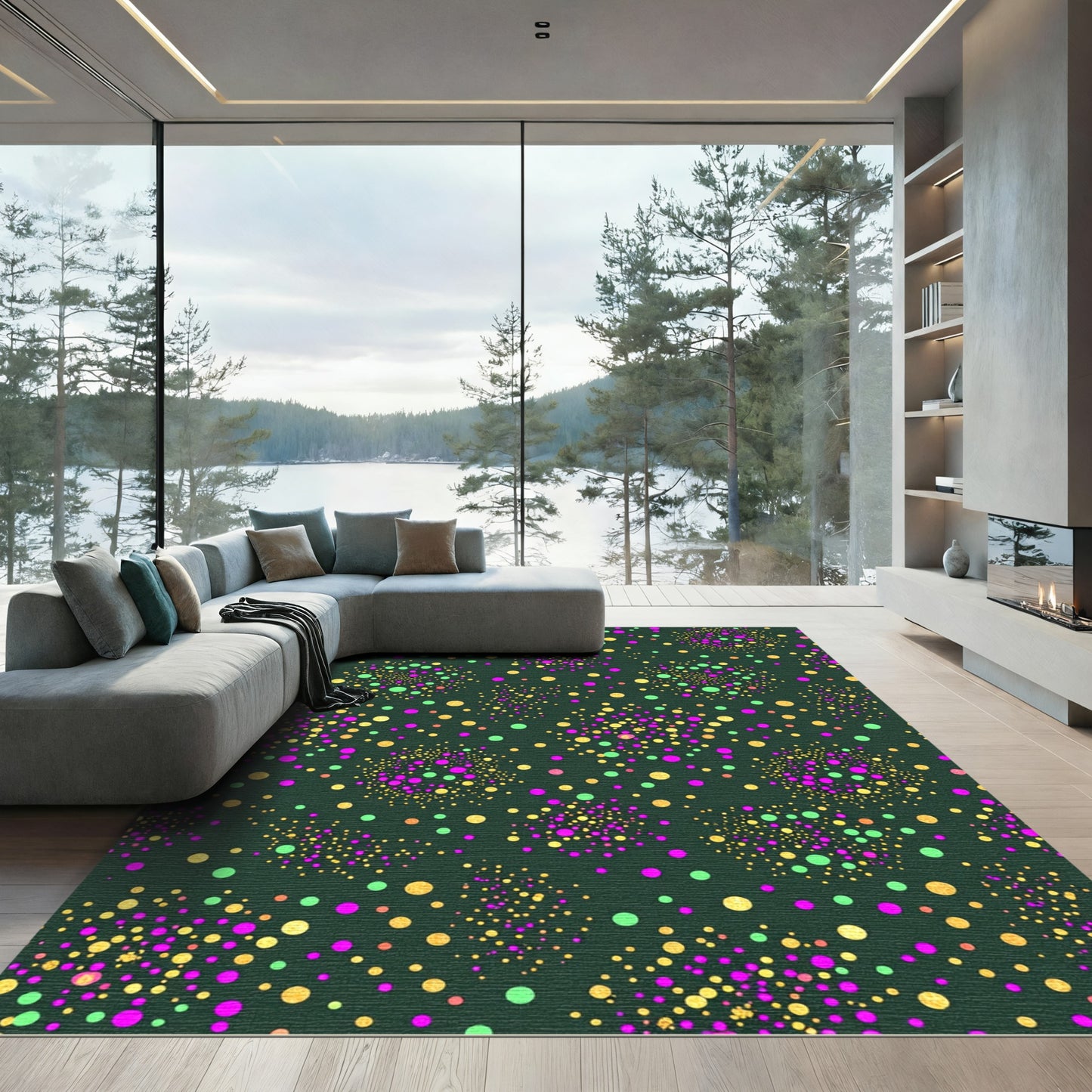 Cosmic Gold and Magenta Confetti Scatter Rug