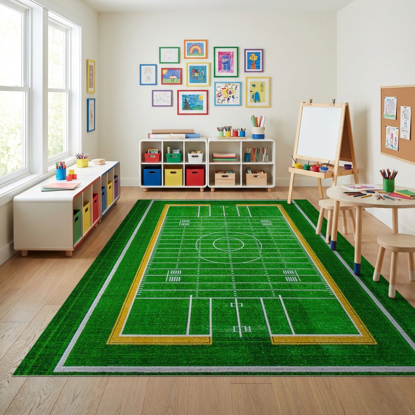 Green and Yellow Football Field Rug