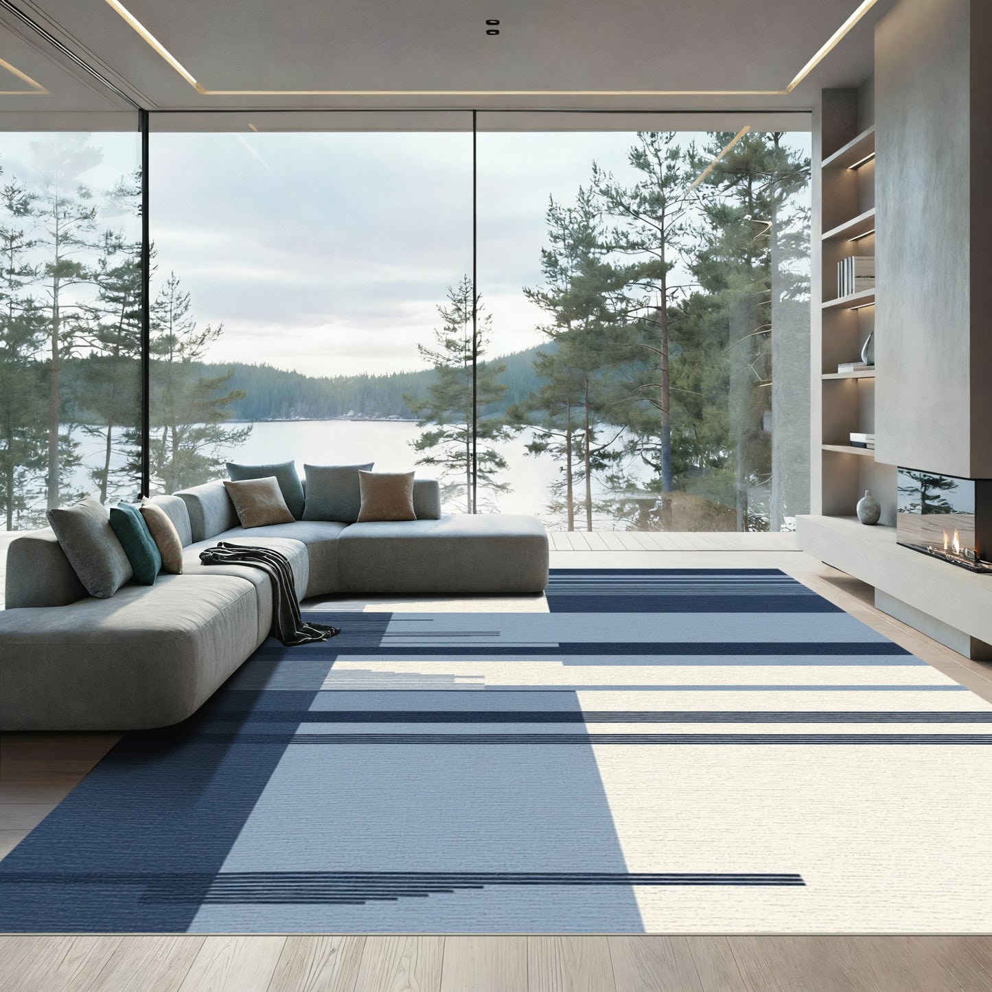 Midnight Blue Geometric Streak Rug
