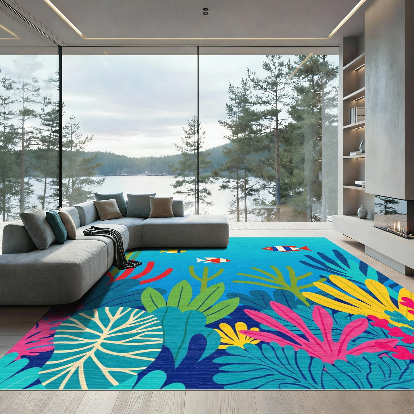 Vibrant Tropical Coral Reef Scene Rug