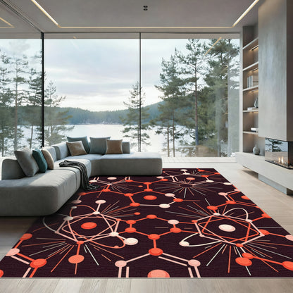 Coral Orbit Geometric Atomic Rug