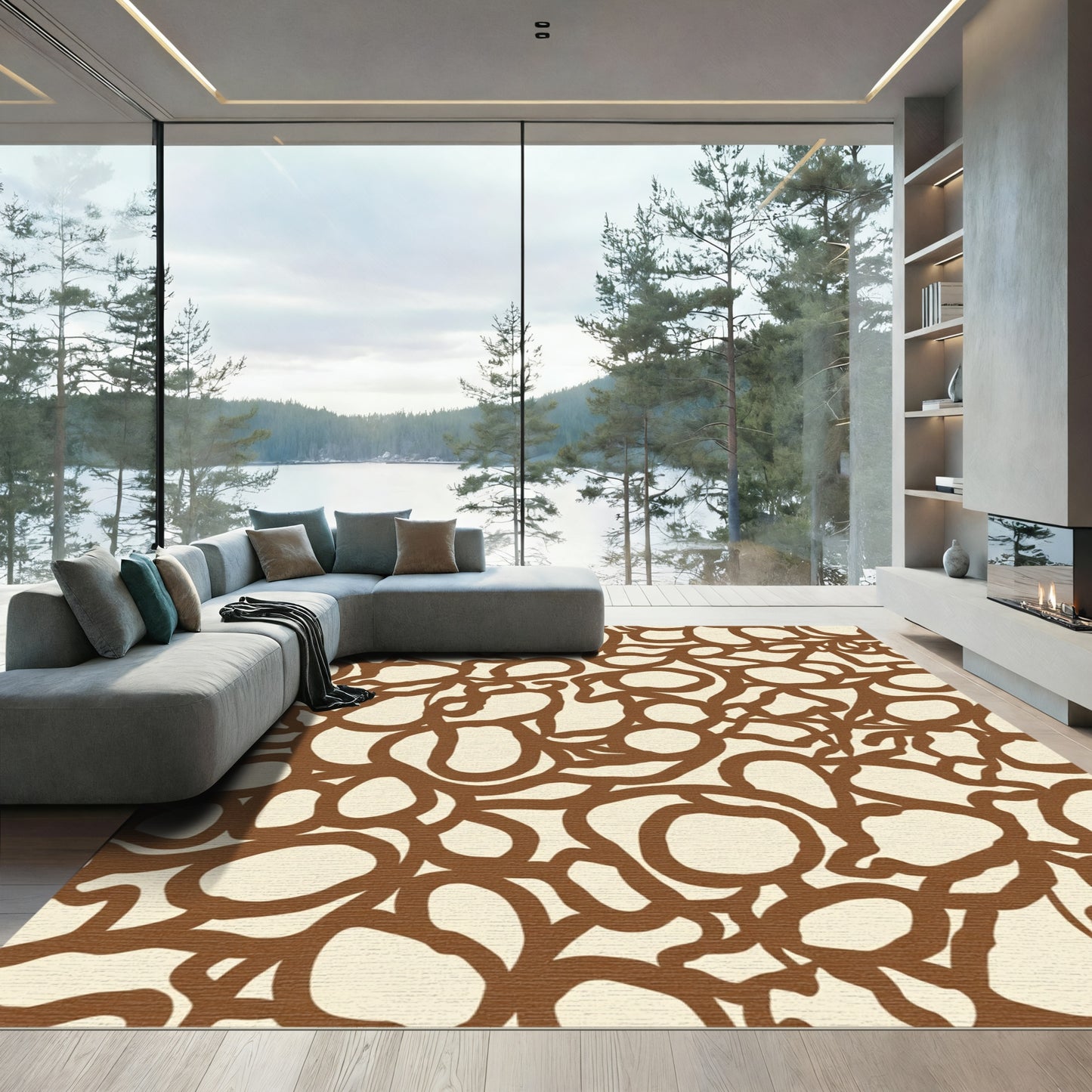 Brown Organic Abstract Blobs Rug