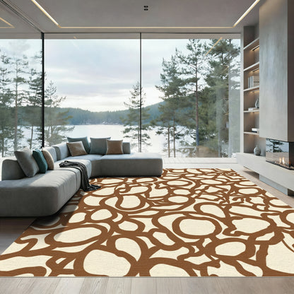 Brown Organic Abstract Blobs Rug