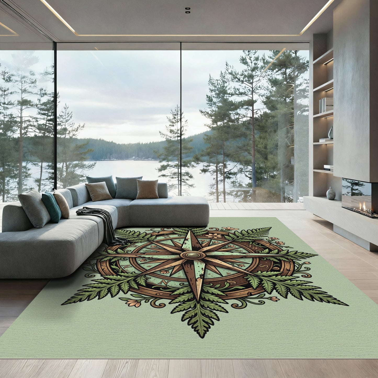 Botanical Fern Compass Sage Area Rug
